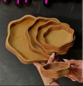 سینی 5 تیکه گل چوبی